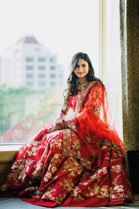 Rd lehenga with floral embroidery for reception