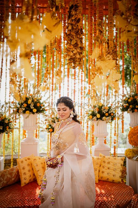 elegant bridal look on haldi ceremony