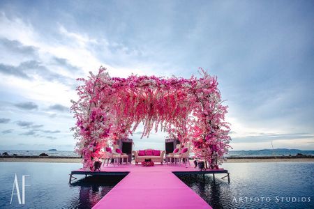 Photo of Gorgeous beachside floral mandap in pink