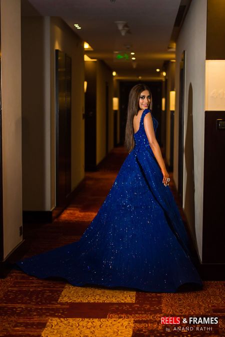Royal blue ball gown with train