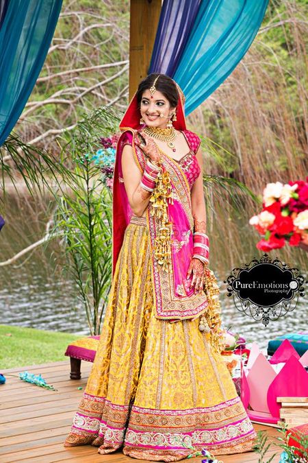 yellow brocade lehenga