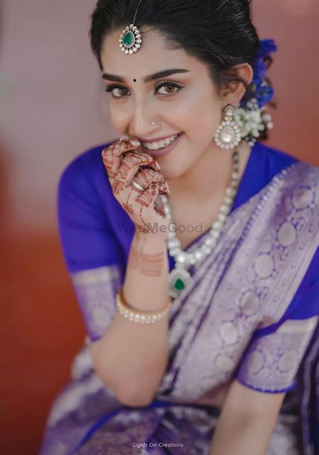 Photo of Bride in a silk saree for the engagement