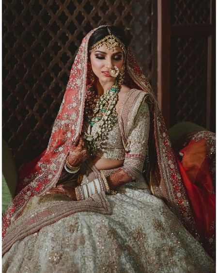 Photo of Bridal portrait on wedding day of Rana Daggubatti's wife, Miheeka