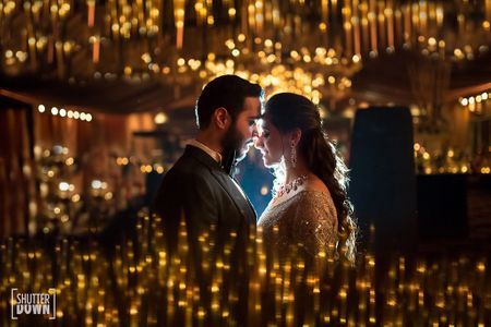Romantic couple portrait shot with lights 