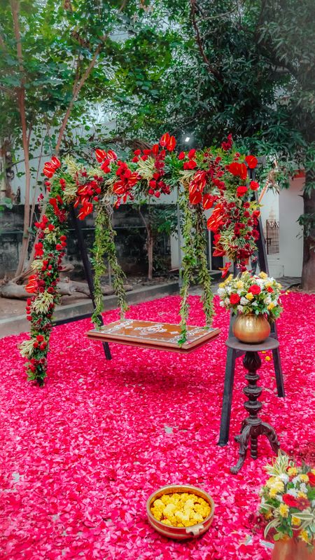 swing with floral arrangement