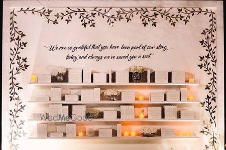 Photo of Unique and creative wedding seating chart idea with personalised gifts