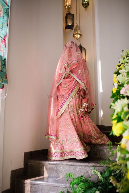 Sikh bride in pastel pink lehenga