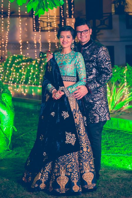 Blue sangeet lehenga in brocade