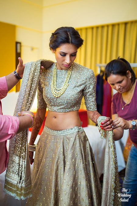 Silver grey lehenga for cocktail