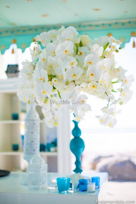 Blue and white decor flora centerpiece