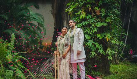 Simple engagement outfits for bride & groom