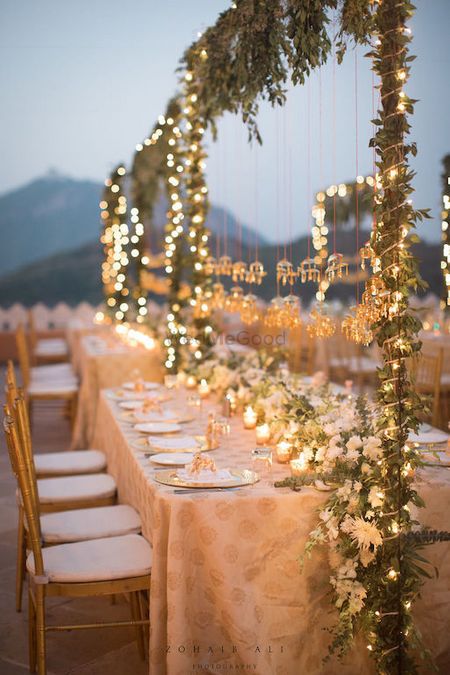 Intimate long table dinner setting 