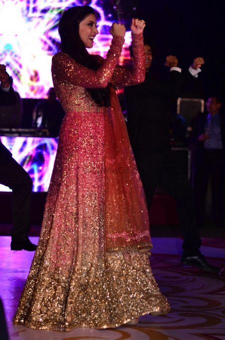 Photo of Gold and Pink Shaded Glitter Floor Length Anarkali