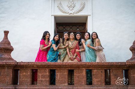 beautiful bride with her bridesmaids 
