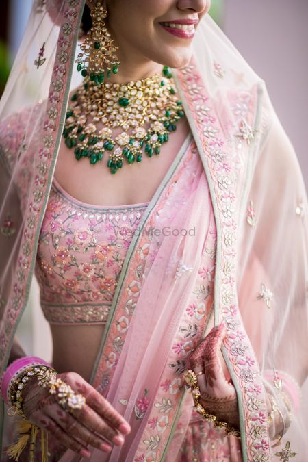 Closeup shot of the contrasting bridal jewellery 