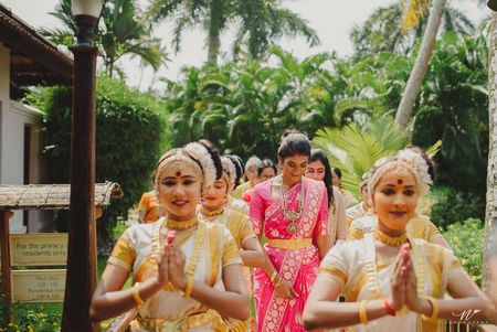 Bridal entry with dancers for Kerala wedding