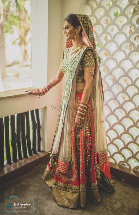 red and green lehenga