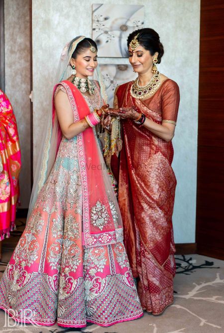 Ombre bridal lehenga in pink by ecru 