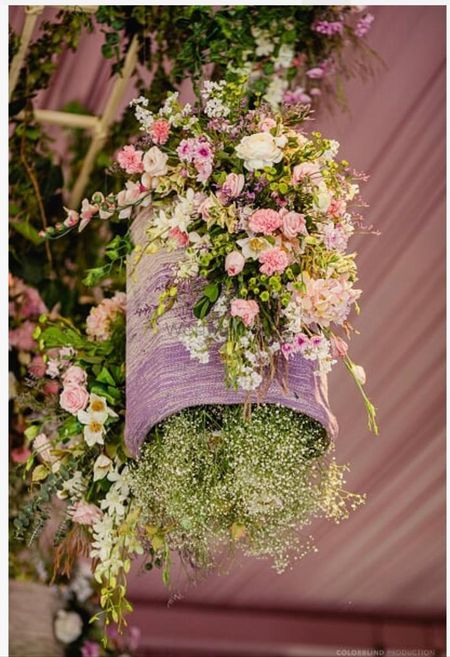 pretty hanging floral decor idea with babys breath
