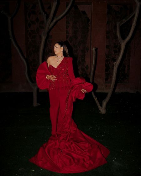 red bride reception gown 