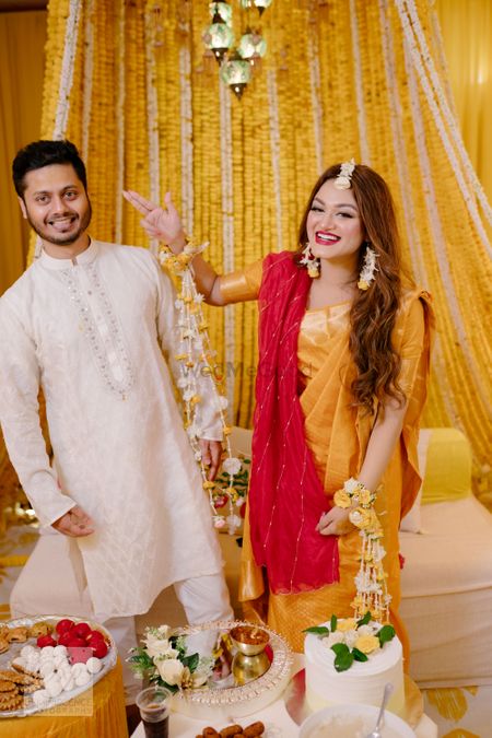 Muslim bride and groom for the haldi 