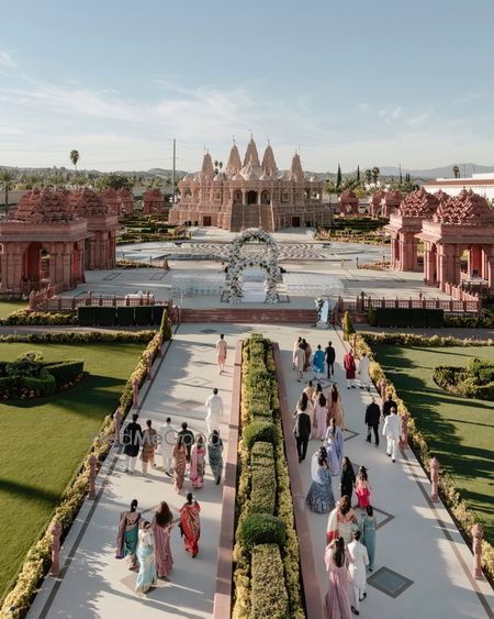 Majestic shot of the temple venue for the wedding day
