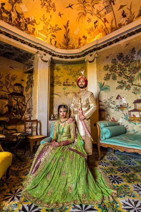 Photo of Green bridal lehenga flared out bridal portrait