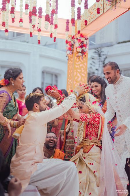 South Indian wedding photos during the talambralu ritual