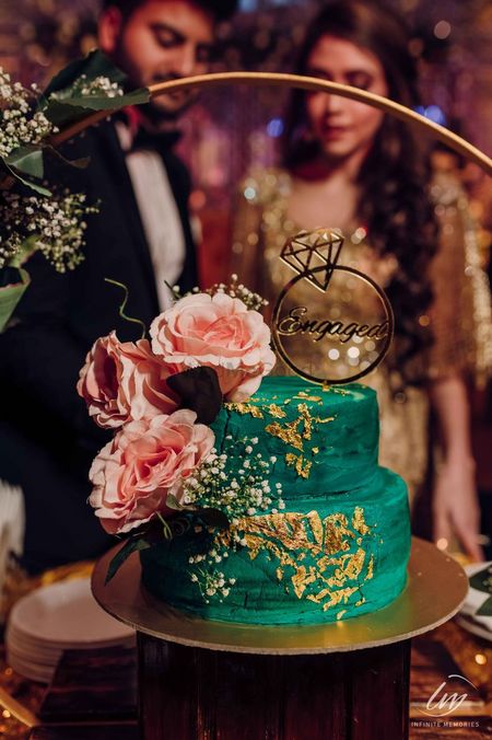 Photo of unique green cake for engagement