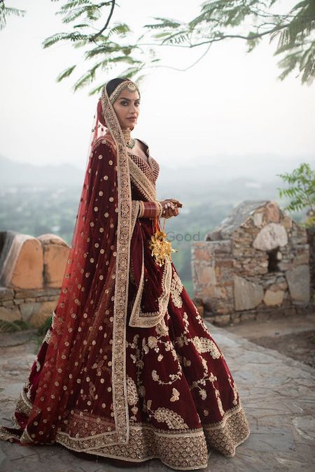 Photo of Maroon sabya bridal lehenga