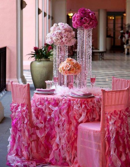 Glam decor idea with ruffled table cloth 