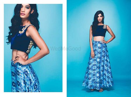 Photo of Shaded Blue Skirt with Dark Blue Crop Top for Mehendi
