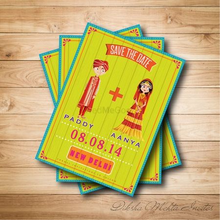 Photo of Yellow and Turqoise Doodle Save the Date Invites