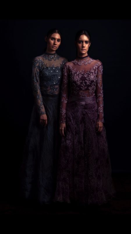 Photo of Purple and Royal blue velvet gowns