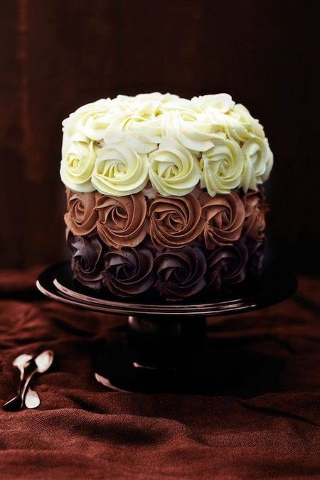 White and brown ombre floral icing wedding cake
