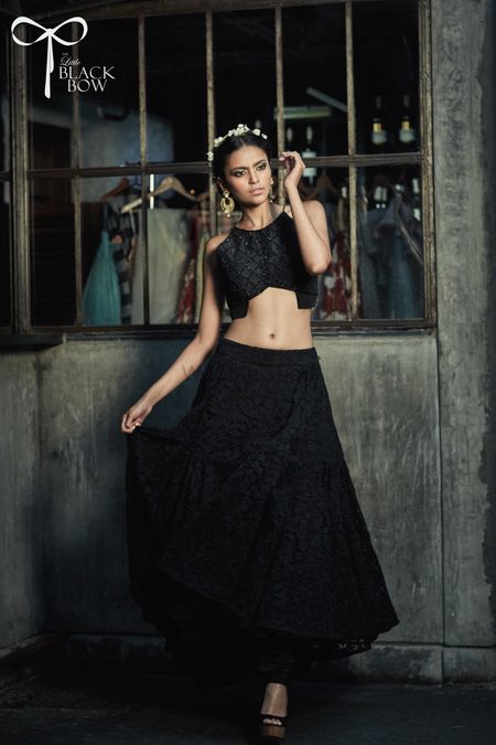 black crop top and skirt