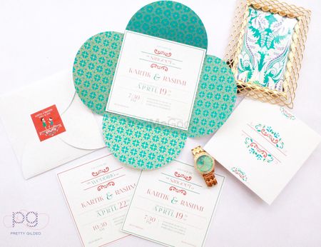 Turquoise and white wedding cards