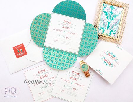 Turquoise and white wedding cards