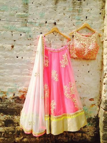 Pink & Yellow Woven Design Semi-Stitched Lehenga & Unstitched Blouse with  Dupatta - JATRIQQ - 3673783