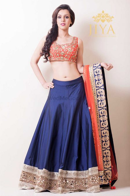 navy blue raw silk lehenga