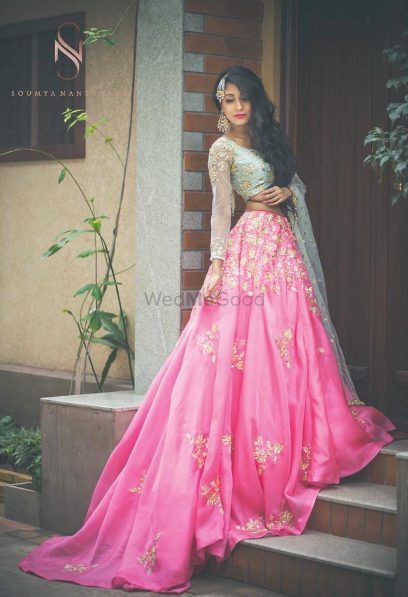 Girly lehenga in pink and turquoise