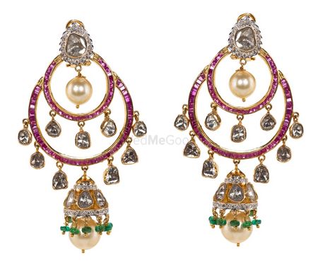 chaand baali styke earrings in ruby and gold and pearls