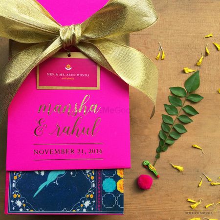 Pink and gold modern wedding invite