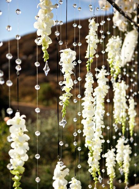 Hanging floral strings and crystal beads