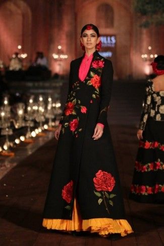 Photo of black floral printed floor length gown