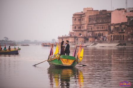 Pre wedding shoot on colourful boat