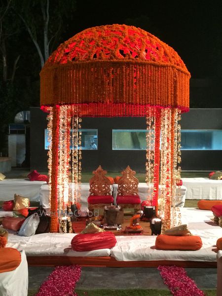 orange genda flower small mandap