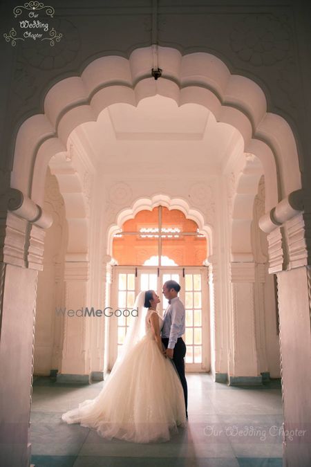 Flared White Wedding Gown with Veil