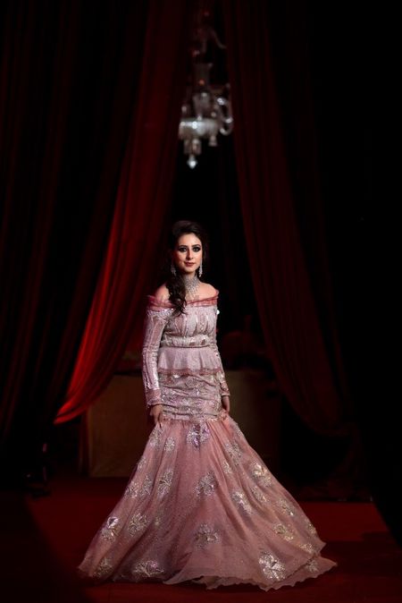 Photo of Light pink unique cocktail gown for sangeet