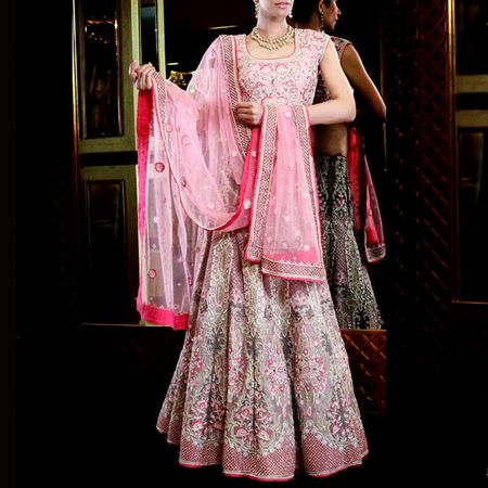 reception or cocktail shimmery pink and silver lehenga